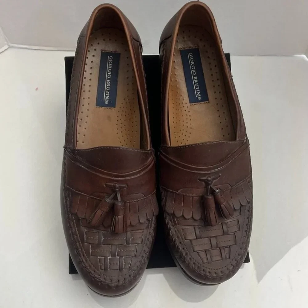 Giorgio Brutini Woven Tassel Loafers Shock Absorbent Brown 9.5M